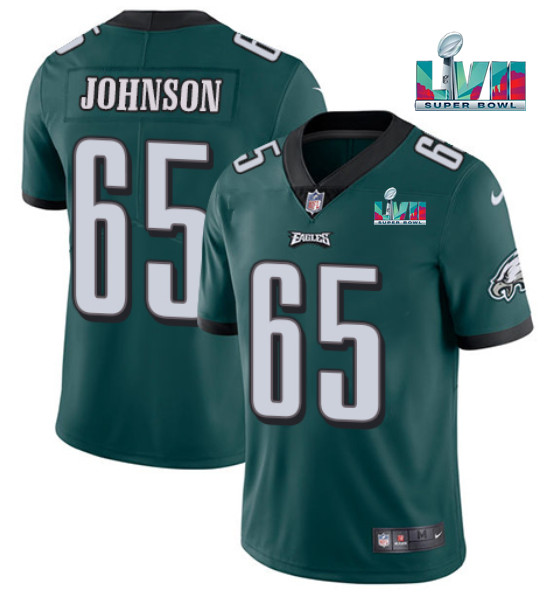 Men's Philadelphia Eagles #65 Lane Johnson Green Super Bowl LVII Patch Vapor Untouchable Limited Stitched Jersey